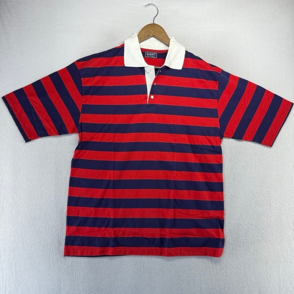 Vintage Gant Polo Shirt Mens XL Red Blue The Rugger Striped Deadstock 70s ivy - Picture 2 of 8